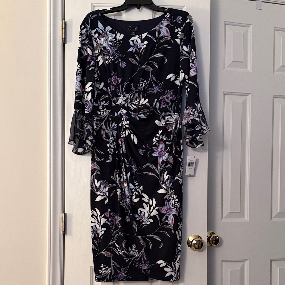 Connected Apparel Black and Purple Floral Dress